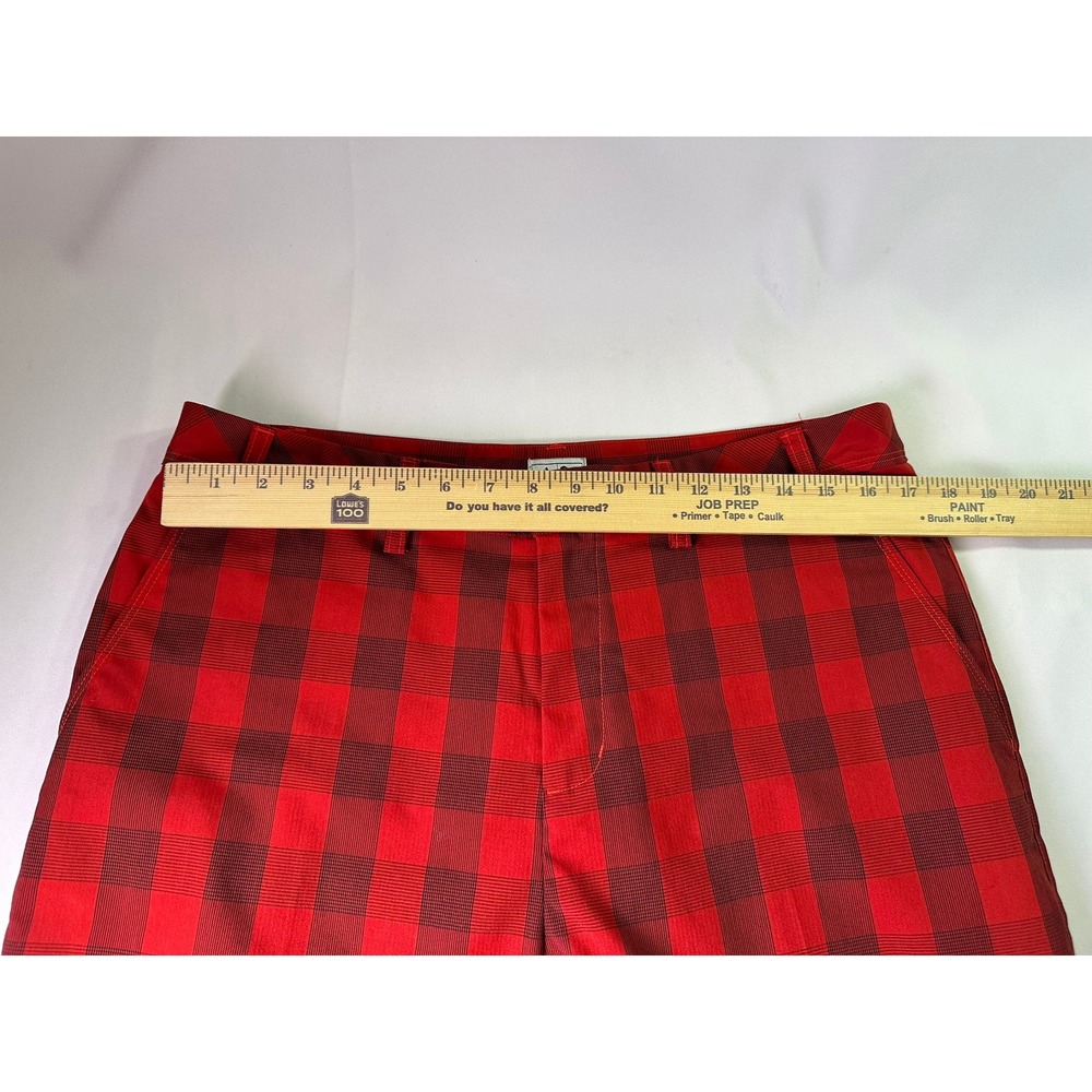 Adidas Golf Shorts Men 34 Red Black Buffalo Check Plaid Performance Stretch Flat - Picture 7 of 11
